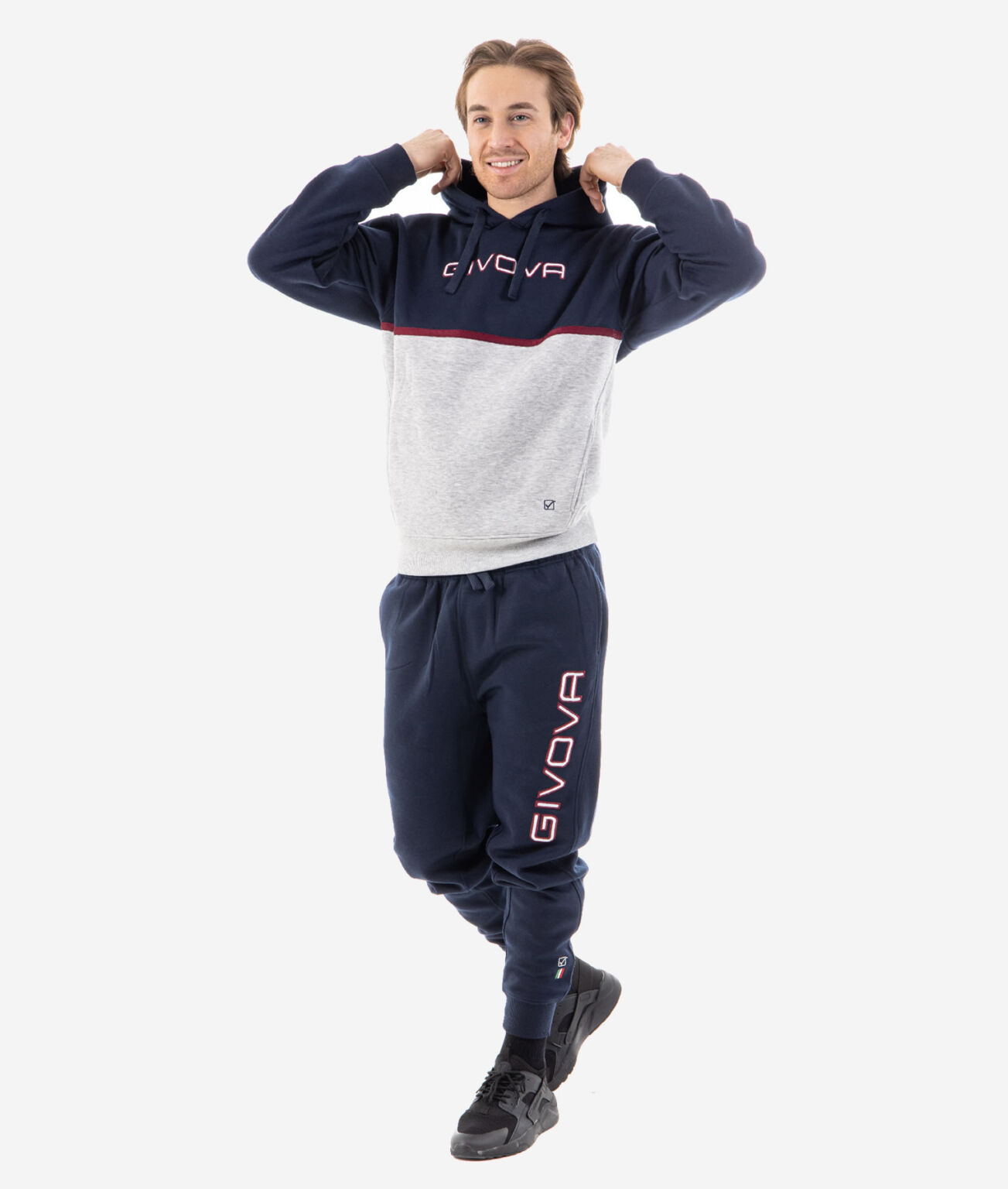 Tuta Italia Givova Uomo Con Cappuccio - Felpa Bicolore, 70% Cotone 30% Poliestere - Foto 2